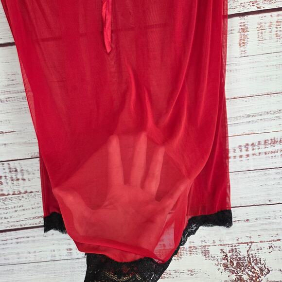 Red Babydoll Sheer Lace Slip 2XL Push Up Bra Lingerie Intimates Romantic Lounge - Picture 6 of 12